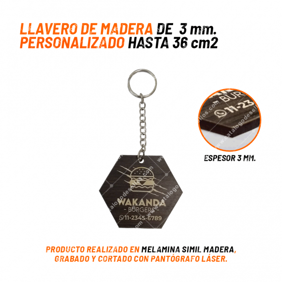 Llavero Madera 3mm Personalizado hasta 36cm2