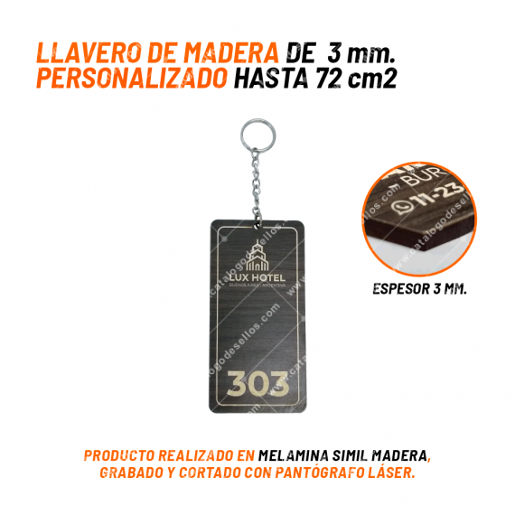 Llavero Madera 3mm Personalizado hasta 72cm2