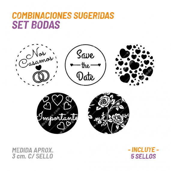 Set 5 Sellos Buho Bodas