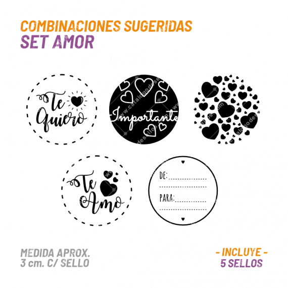 Set 5 Sellos Buho Amor