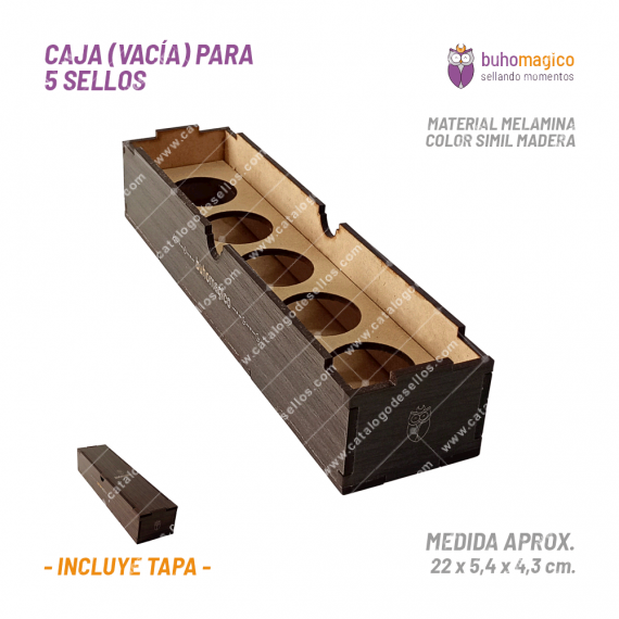 Caja Madera (vacía) para 5 Sellos BuhoMagico