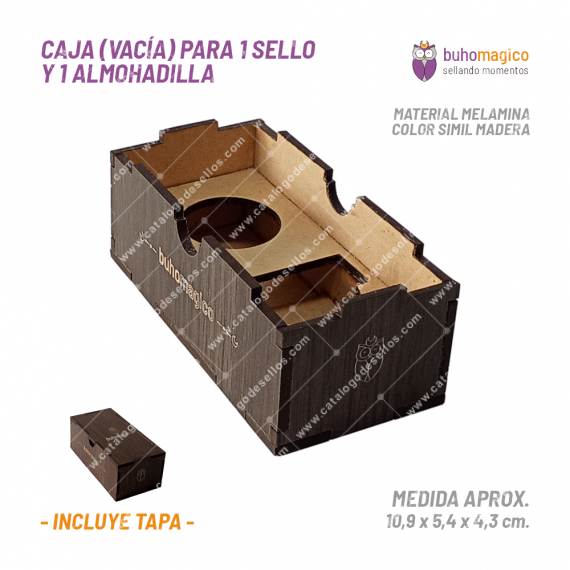 Caja Madera (vacía) para 1 Sello y 1 Almohadilla BuhoMagico