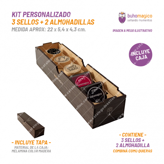 Kit Caja 3 Sellos + 2 Almohadillas Personalizada