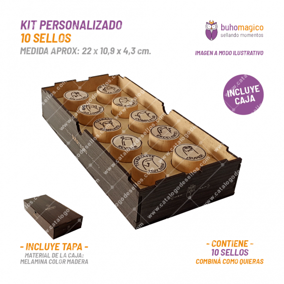 Kit Caja 10 Sellos Personalizada