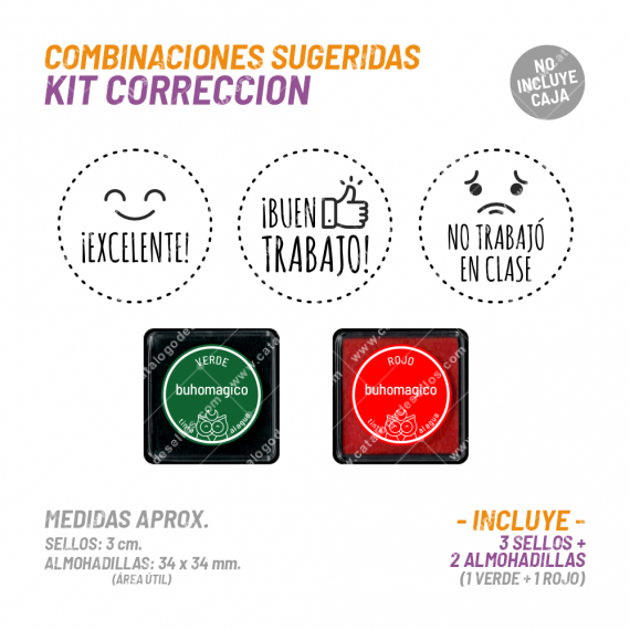 Kit Corrección Español - 3 Sellos 2 Almohadillas BuhoMagico