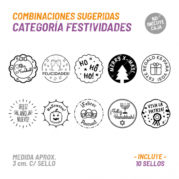 Kit 10 Sellos Festivos BuhoMagico