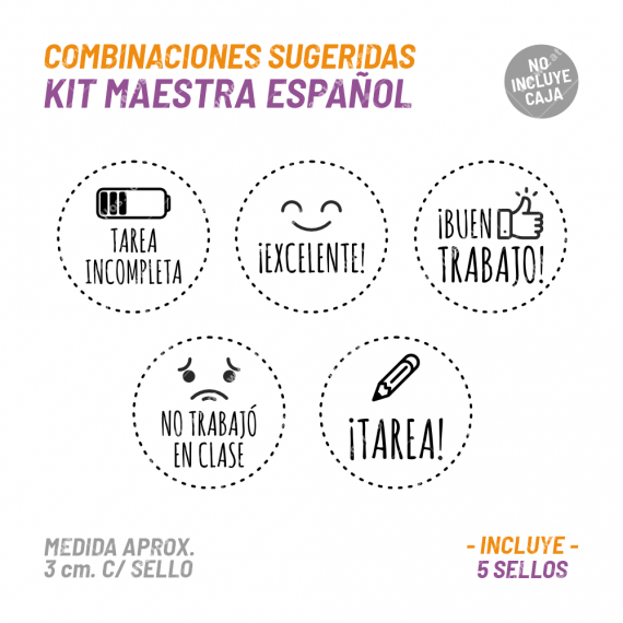 Kit 5 Sellos Maestra Español BuhoMagico