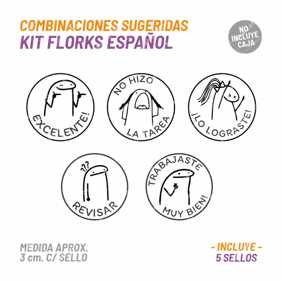 Kit 5 Sellos Florks Español BuhoMagico