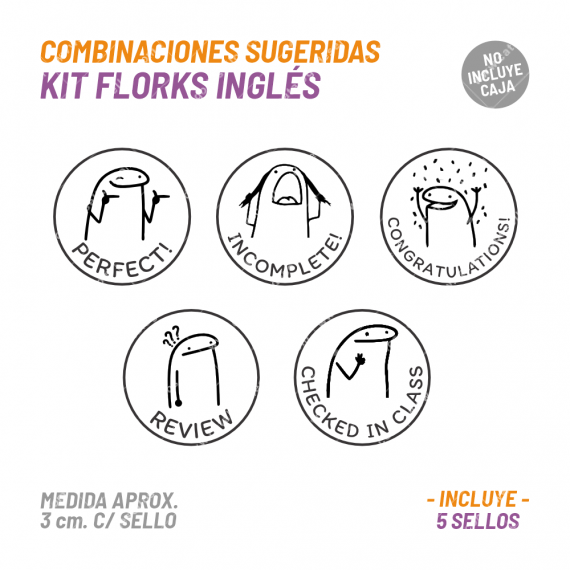 Kit 5 Sellos Florks Inglés BuhoMagico