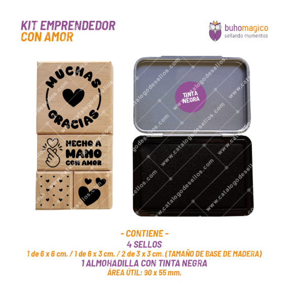 Kit 4 Sellos Emprendedor CON AMOR BuhoMagico